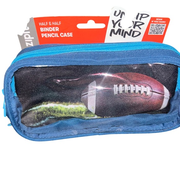 Zipit Half Half Binder Pencil Case Football American NFL Style Blue - Picture 2 of 6